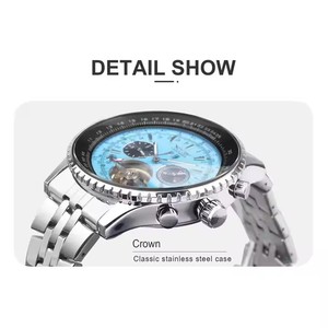 Jaragar Herren Automatische Mechanische Armbanduhr Mode Tourbillon Blaues Zifferblatt Datumsanzeige Edelstahlarmband Sportuhr - Product Image 6