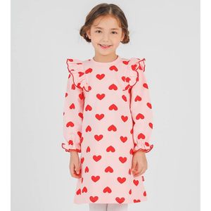 Ozkiz Casual Toddler Girls Pink Heart Dress Manches longues à volants Taille 18-24 mois ODM Supply Tissu en velours côtelé pour les anniversaires - Product Image 2