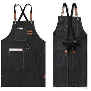 Maxfree High Quality Cross Back Canvas Cotton Bib Work <b>Apron</b> for Men Women Kitchen Salon Coffee Shop Artist Work Home Cleaning - Product Image 1