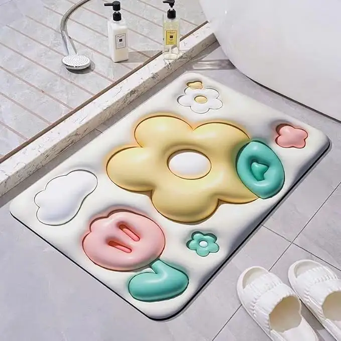 Tapete de banheiro antiderrapante com desenho 3D personalizado tapete de banho de lama diatomácea super absorvente