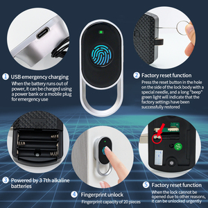 Khóa ngăn kéo thông minh không cần chìa khóa bằng vân tay sinh trắc học với chức năng sạc <span class=keywords><strong>USB</strong></span> và chức năng đặt lại nhà máy - Product Image 3