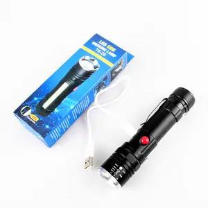 Taschen lampe Linterna T6 USB wiederauf ladbare wasserdichte Zoom COB Arbeits licht Magnet LED Taschenlampen Taschenlampen mit Clip