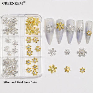 Brillant Or Argent Flocon De Neige Cloche 3D Nail Charms En Gros AlloyHollow Cut Out Design Noël Nail Art Décoration - Product Image 6