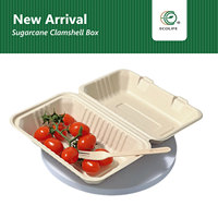 ECOLIFE Contenant alimentaire en bagasse de canne à sucre, type coquille, biodégradable, jetable, compatible micro-ondes, capacité 4,5 L, pour événements