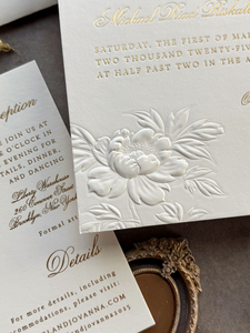 Invitations de mariage de luxe élégantes avec design personnalisé de pétales de fleurs et de feuilles, gaufrage sculpté, cartes RSVP <span class=keywords><strong>en</strong></span> feuille d'or gaufrée - Product Image 2