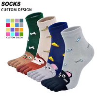 Haute qualité personnalisé mode cinq orteils mignon dessin animé animaux enfants enfants course randonnée formation danse coton équipage cheville chaussettes