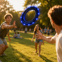 Disque Volant d'Entraînement Extérieur Léger Étanche avec 14 LED à Allumage Automatique, en Caoutchouc Souple, pour Plage, Jardin et Sports