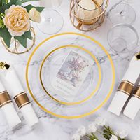 Ensemble de vaisselle carrée jetable en plastique recyclé écologique personnalisé de 175 pièces avec bordure dorée pour les fêtes et les mariages