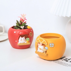 <span class=keywords><strong>Petit</strong></span> <span class=keywords><strong>pot</strong></span> de fleurs de bureau artisanal créatif, motif maison <span class=keywords><strong>pomme</strong></span> de dessin animé, peint à la craie, pour l'horticulture et le commerce extérieur - Product Image 2