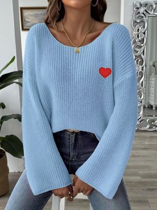 Fábrica Outono e inverno roupas de alta qualidade em torno do pescoço manga flare pulôver solto casual impresso camisola de malha das mulheres - Product Image 4