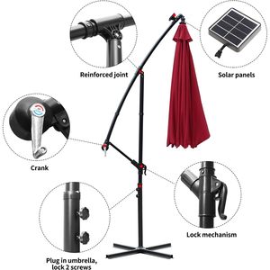 Parasol de terrasse FOXA 10 pieds avec 32 lumières LED solaires, parasol cantilever à manivelle avec base croisée pour extérieur - Product Image 4
