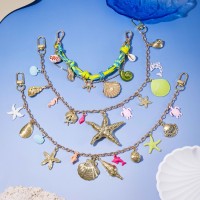 EDGE Porte-clés personnalisé en cuir avec pendentif coquillage et étoile de mer, accessoire de mode estival pour sac à main, breloque pour femme