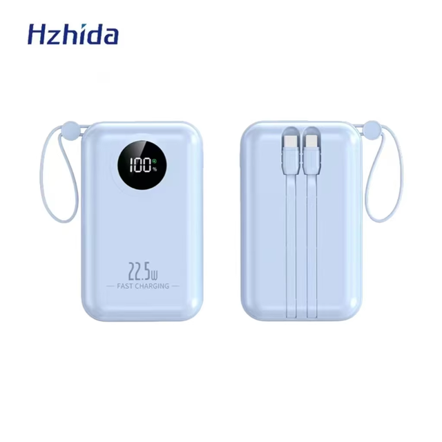 Factory New Mini Power Bank 10000mAh PD3.0 Fast Charging High Capacity Portable Outdoor Charger Built-in Cable 9V Display ABS