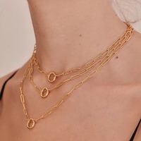 Collier à breloques en chaîne maille trombone avec fermoir poussoir rond en acier inoxydable plaqué or 18 carats, inaltérable, pour femme