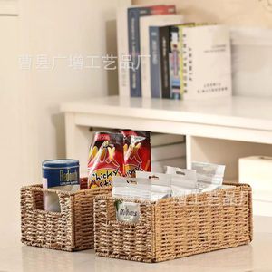 Woven Storage <b>Basket</b> Rectangle Handmade <b>Foldable</b> For Sundries Cabinet Organizer Rope Weave <b>Basket</b> - Product Image 2