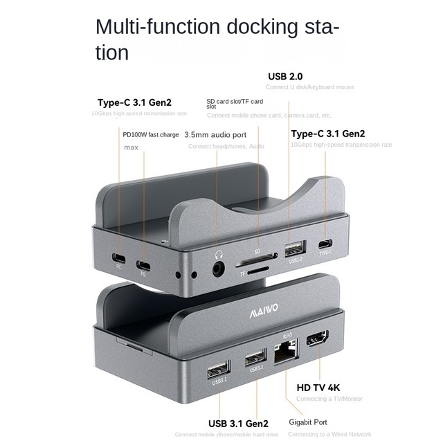 Maiwo Type-C Dock for Mac Mini Aluminium Alloy Dock with M.2 Dual Protocol SSD 8TB Expansion USB Support in Stock