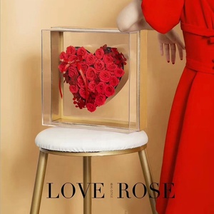 Scatola regalo di san valentino rosa fiori secchi trasparente in acrilico con finestra rosa a forma di cuore scatola regalo fiori decorativi - Product Image 5