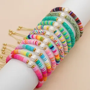 Go2boho Regenbogen Bunte Heishi Perlen Armband Perle Süßwasser Sommer handgemachte Kordel zug Modeschmuck Armbänder für Frauen