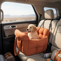 Lit de voiture orthopédique de luxe pour chien avec système d'installation sécurisé, rembourrage doux et protection du siège du véhicule
