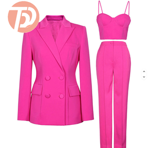 Elegante Completo <span class=keywords><strong>Rosa</strong></span> da Donna: Blazer Chic con Risvolto a Scialle e <span class=keywords><strong>Pantaloni</strong></span> a Gamba Larga - Abbigliamento Boutique all'Ingrosso - Product Image 1