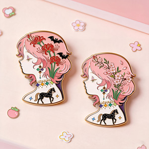 Autumn Folk Art Lapel <b>Pin</b> Irregular Shape Gold Plated Hard Enamel Metal Collectible <b>Badge</b> - Product Image 3