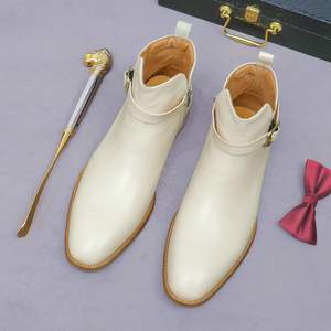 Bottes en cuir pour hommes, style mode, avec boucles de ceinture, bottes formelles d'affaires, bottes courtes en cuir véritable à fermeture éclair, chaussures de bureau pour hommes - Product Image 4