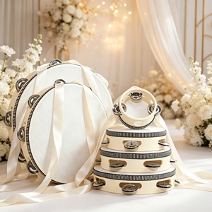 Tamborina de madera personalizada de 4/6/7/8/10 pulgadas con cinta, tamborina de abedul portátil al por mayor para bodas y fiestas - Product Image 1