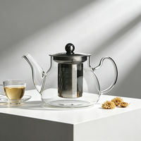Théière en verre pour la cuisine à domicile avec infuseur en acier inoxydable, capacité multiple, accessoire minimaliste pour la préparation du thé