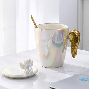 แก้วกาแฟทรงปีกนางฟ้าสีทองสุดเก๋ แก้วเซรามิกหลากสีพร้อมหูจับรูปปีกนางฟ้า - Product Image 6