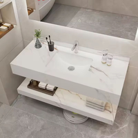 Meuble-lavabo de salle de bain moderne avec meuble en pierre naturelle, lavabo en céramique intelligent à LED, plateau en marbre - pour usage domestique ou hôtelier