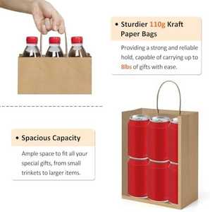 Sacs cadeaux en papier kraft 8 x 4,25 x 10 pouces marron, 200 pièces, sacs d'emballage en vrac pour fêtes et vente au détail - Product Image 2