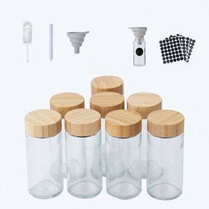 Pot à épices rond personnalisé de 90 ml, 120 ml, 4 oz, bouteille en verre pour poivre et assaisonnements avec couvercle en bambou et en bois - Product Image 3