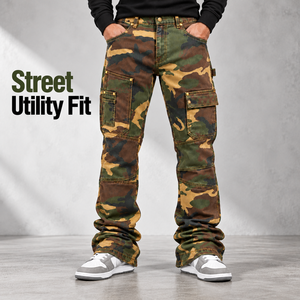 Factory Custom <b>Camo</b> Print Flare <b>Cargo</b> Pants Hip Hop <b>Mens</b> Multi-Pocket Heavy-Duty Embroidery Street <b>Trousers</b> OEM ODM Private Labe - Product Image 1
