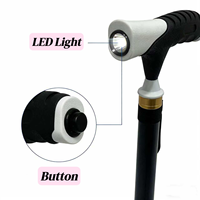 Canne de marche pliable en aluminium avec base quadruple réglable et lumière LED pour personnes âgées, vente en gros