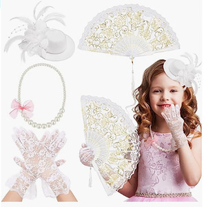 Neuer Stil Plastik-Faltfächer im europäischen Design für Mädchen-Geburtstagsfeiern, Kinder-Teepartys, kleiner Hut-Kopfschmuck, Spitzen-Faltfächer - Product Image 1