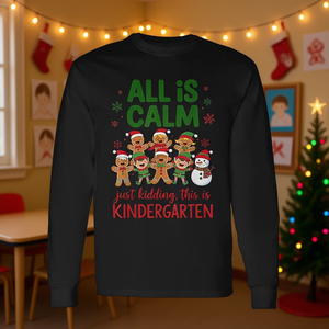 Tout est calme, c'est l'école maternelle, T-shirt à manches longues de Noël en forme de pain d'épices - Product Image 3