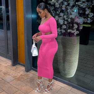 Vestido <span class=keywords><strong>Sexy</strong></span> de Color liso para mujer, vestido sexual largo de un hombro - Product Image 6