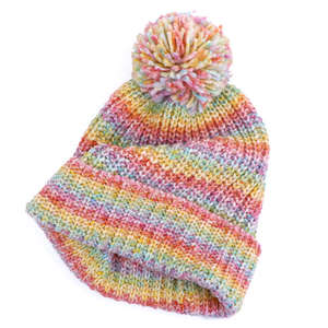 Chapeau tricoté mode loisirs d'hiver boule en peluche rayure arc-en-ciel chapeau tricoté chaud hiver protection des oreilles en peluche chapeau tricoté - Product Image 1