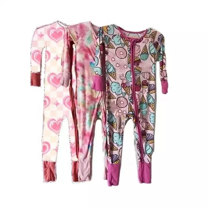 Hot sale eco-friendly bamboo baby girl romper Warm kids pajamas One pieces kids pajamas with zipper