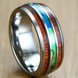 8mm KOA Holz und Abalone Inlay versilberte Wolfram karbid ringe für Wo Männer Männer Ehering Gift Wood und Abalone Inlay Silv