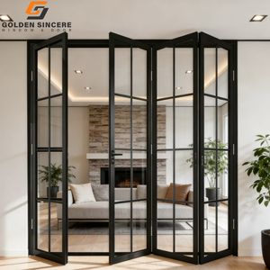 Porte pliante en aluminium de style français GS pour intérieur, simple vitrage avec moustiquaire en acier inoxydable - Product Image 6