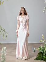 Robe de soirée longue Nicecover, best-seller, rose bonbon à pois, en satin, avec manches bouffantes et bordure en dentelle, amincissante, idéale pour les rendez-vous et le thé de l'après-midi