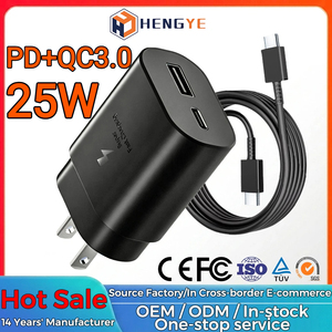 Cargador <span class=keywords><strong>USB</strong></span>-<span class=keywords><strong>C</strong></span> PD de 25W QC3.0 18W, Cargador Súper Rápido de 25W con Cable y Adaptador de Enchufe Americano, Cargador GaN de 25W - Product Image 1