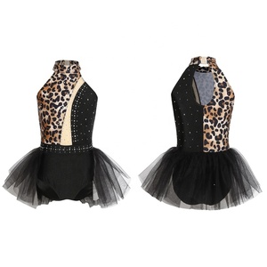 Maillot de Danza con Pedrería y Estampado de Leopardo para Niñas de 6 a 16 Años, Tutú con Cuello Halter, Diseño Asimétrico, para Ballet, Gimnasia y Competencias - Product Image 2