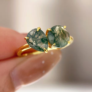 Fashion <b>Rings</b> Wholesale Brass Moss Agate <b>Adjustable</b> <b>Ring</b> 18K Gold Plated Classic for Women Engagement - Product Image 2