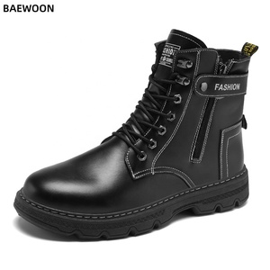 BAEWOON SJ02 Nouvelles Bottes <span class=keywords><strong>Martin</strong></span> Montantes pour Hommes Automne – Chaussures de Travail Tendance et Polyvalentes à Semelle Épaisse en Cuir – Bottes Décontractées en Cuir - Product Image 1