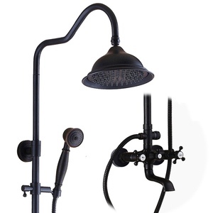 Matte Black Outdoor Brass Faucet 8 Inch Rain Jet <strong>Shower</strong> <strong>Head</strong> Handheld <strong>Sprayer</strong> Single Handle Tub <strong>Spout</strong> Wall Mount 2 Cross Handles - Product Image 1