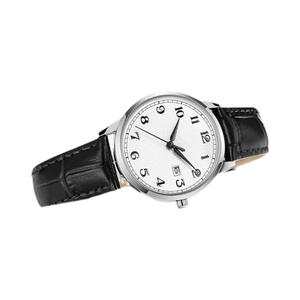 นาฬิกาควอทซ์ผู้ชายพร้อมกรอบสแตนเลสหน้าปัดเรียบง่ายพร้อมสายหนังแสดงวันที่ - Product Image 3