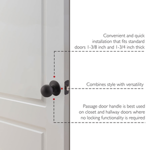Juego de Manijas de Puerta con Cerradura en Negro Mate, Acero Inoxidable, Perilla de Puerta de Pasaje, Cerradura Esférica de Doble Manija con Cilindro y 2 Llaves - Product Image 6