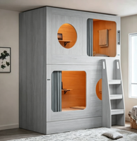 Lit-capsule moderne en bois avec rangement intégré, design populaire pour dortoirs, appartements, chambres, salons, auberges de jeunesse, aéroports et hôtels